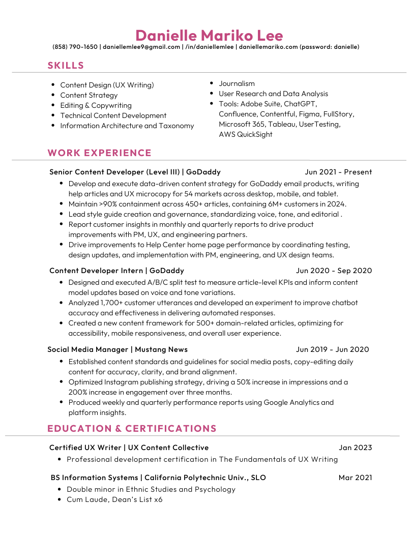 Danielle Lee Resume 2025